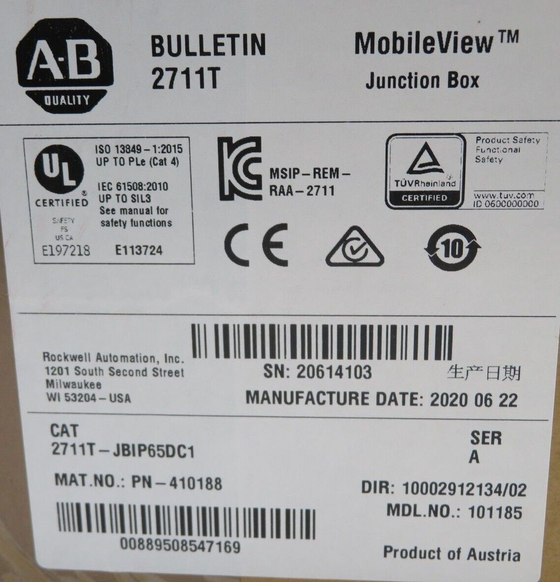 NEW ALLEN BRADLEY 2711T-JBIP65DC1 JUNCTION BOX 410188 2711TJBIP65DC1 SER. A - Image 5