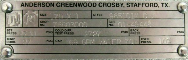 NEW ANDERSON GREENWOOD CROSBY 965101M-D RELIEF VALVE .75x1 2700PSI - Image 4