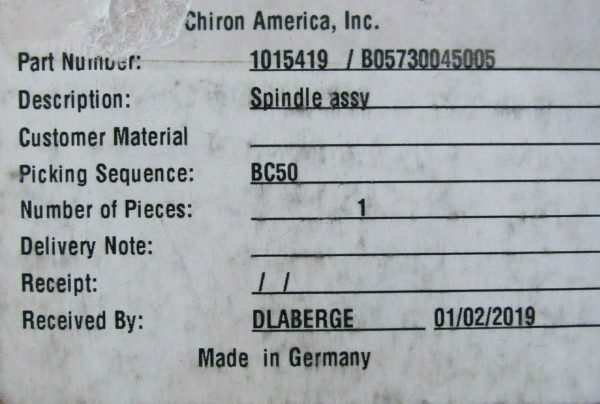 NEW CHIRON 1015419 SPINDLE ASSEMBLY 1010/183A2 2000950 HSK-A63 B05730045005 - Image 7