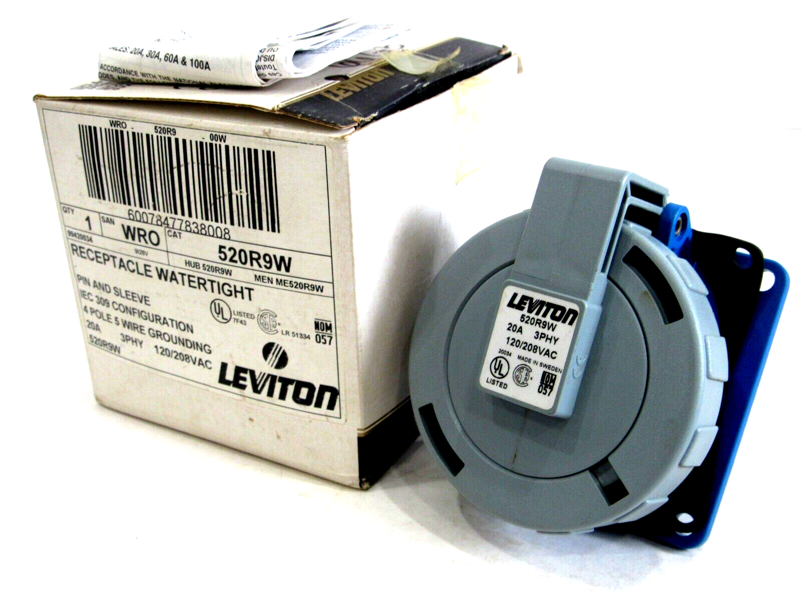 NEW LEVITON 520R9W WATERTIGHT RECEPTACLE 20AMP 3PHY 120/208VAC - SB ...