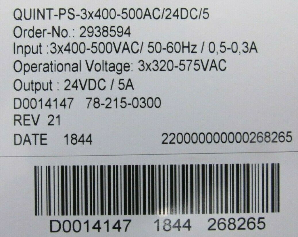 NEW PHOENIX CONTACT QUINT-PS/3x400-500AC/24DC/5 POWER SUPPLY 2938594 - Image 4