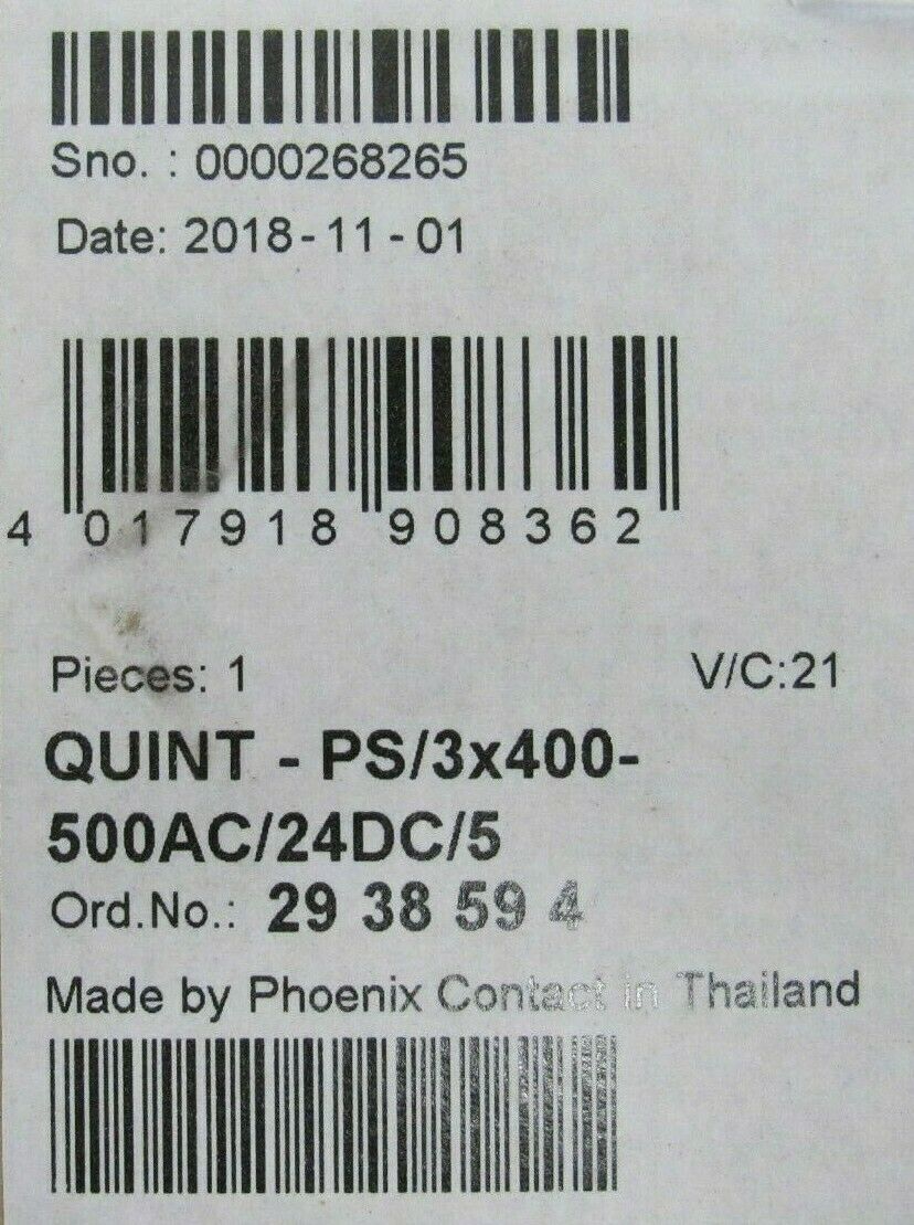 NEW PHOENIX CONTACT QUINT-PS/3x400-500AC/24DC/5 POWER SUPPLY 2938594 - Image 5
