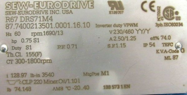 NEW SEW-EURODRIVE R67 DRS71M4 GEAR MOTOR R67DRS71M4 - Image 5