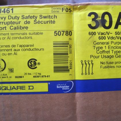 NEW SQUARE D HU461 SAFTEY SWITCH 30AMP