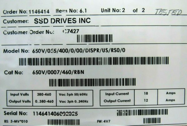 NEW SSD DRIVES 650V/055/400/0/00/DISPR/US/RS0/0 AC DRIVE 650V/0007/460/RBN - Image 6