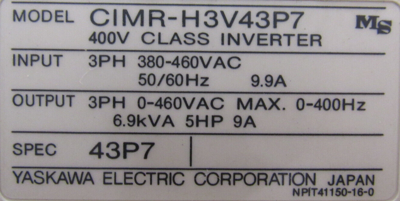 REFURBISHED YASKAWA CIMR-H3V43P7 AC DRIVE VARISPEED 616H3 5HP CIMRH3V43P7 - Image 5