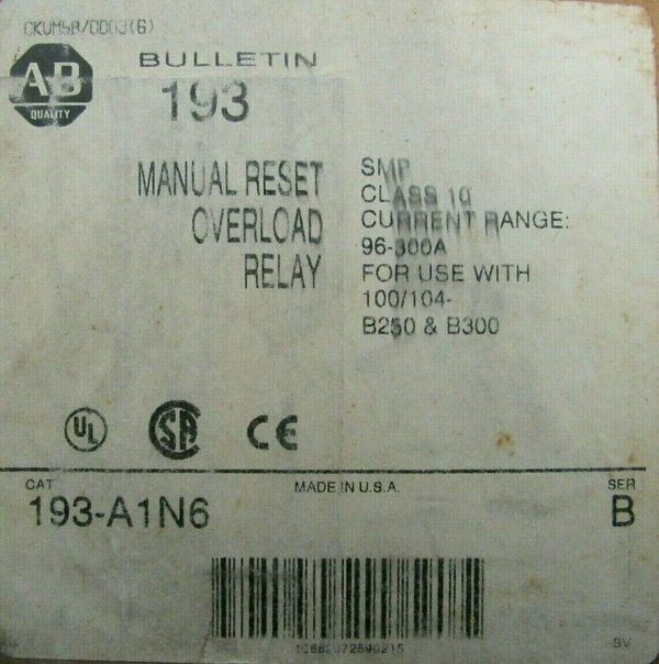 NEW ALLEN BRADLEY 193-A1N6 OVERLOAD RELAY SER. B 193A1N6 - Image 5