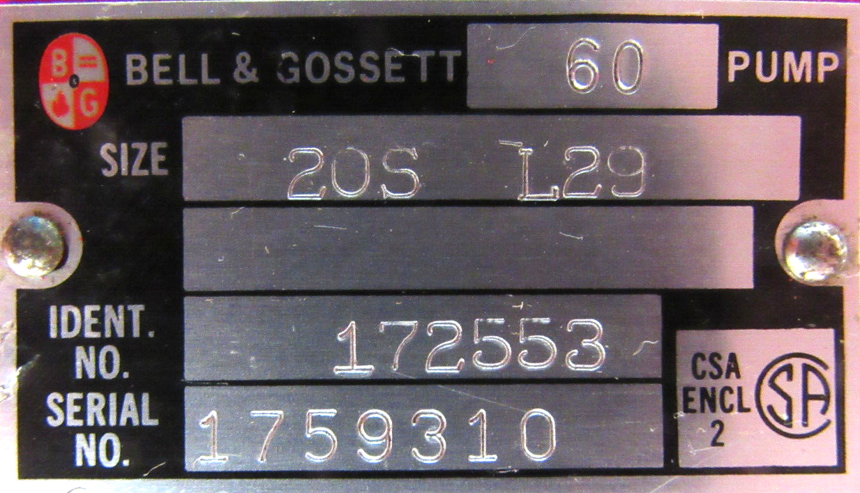 NEW BELL & GOSSETT MODEL 60 PUMP 1.5HP 20S-L29 172553 230/115V 8-150942-02 - Image 5