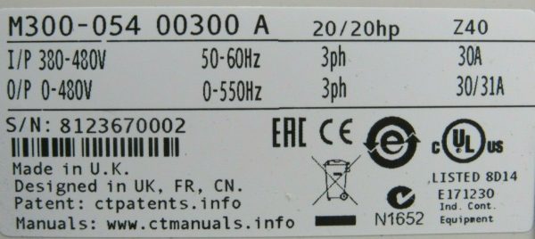 NEW CONTROL TECHNIQUES M300-054-00300-A101-01-AB100 UNIDRIVE M300 20HP - Image 4