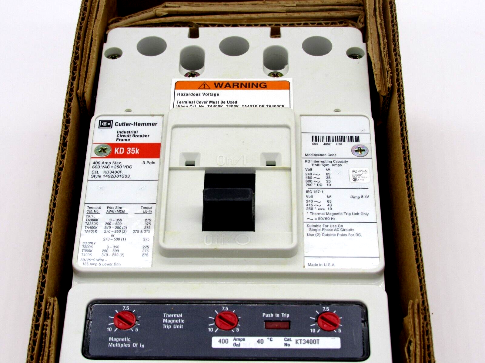 NEW CUTLER HAMMER KD3400 CIRCUIT BREAKER W/KT3400T TRIP UNIT KD3400F - Image 3