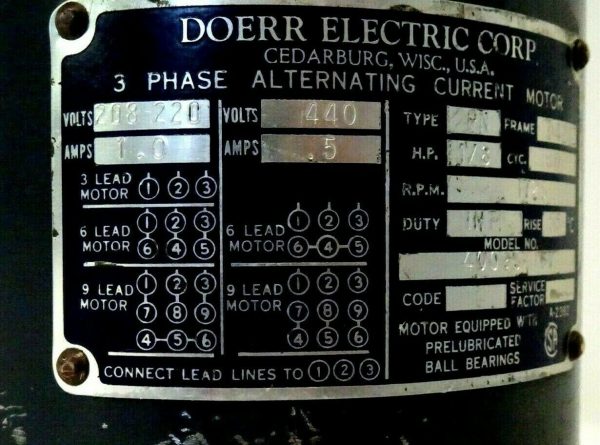 NEW DOERR ELECTRIC 40095 CV ALTERNATING CURRENT MOTOR - Image 4