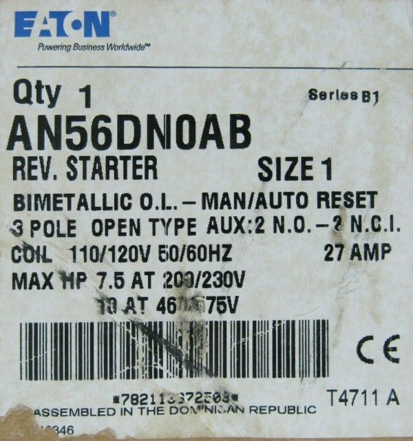 NEW EATON AN56DN0AB REVERSING STARTER SIZE 1 SER.B - Image 6