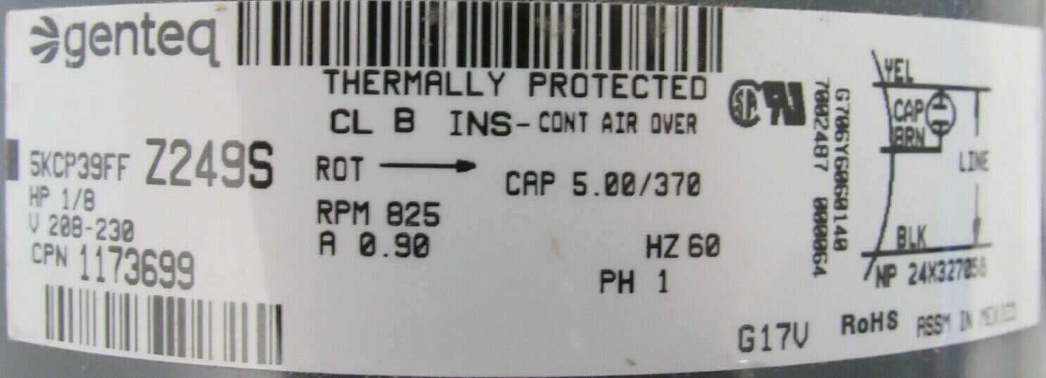 NEW GENTEQ 5KCP39FFZ249S MOTOR 1/8HP 208-230V 825 RPM 1/2" DIA. - Image 3