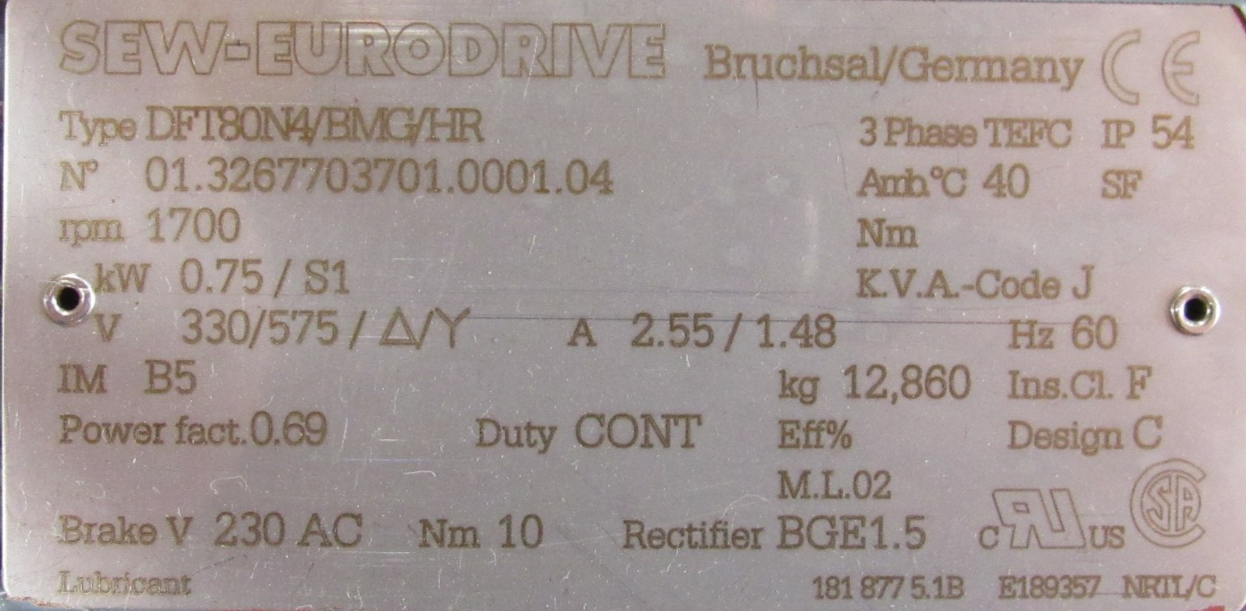 NEW SEW EURODRIVE DFT80N4/BMG/HR GEAR MOTOR 256:1 R87 R57 DT80N4/BMG/HR - Image 5