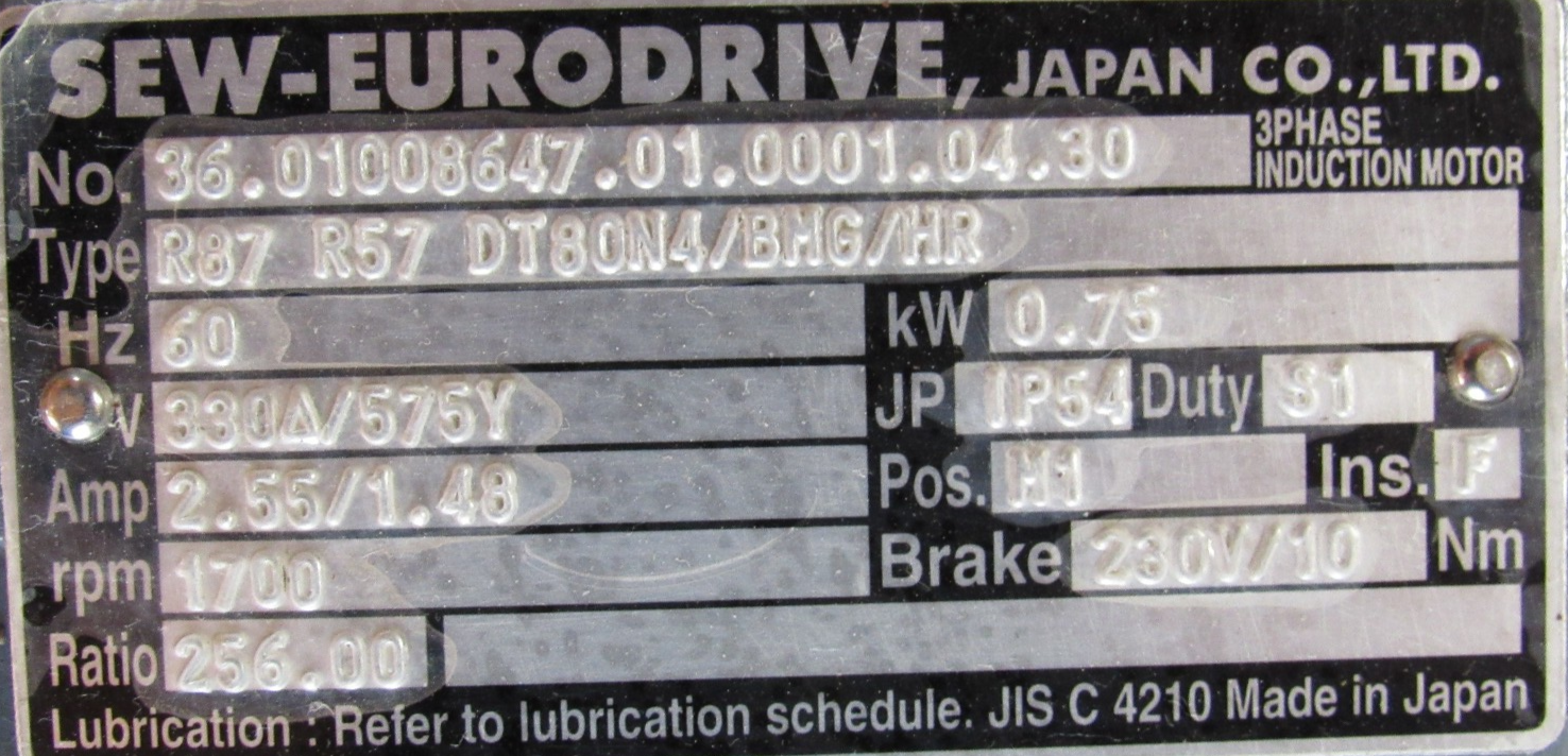 NEW SEW EURODRIVE DFT80N4/BMG/HR GEAR MOTOR 256:1 R87 R57 DT80N4/BMG/HR - Image 6