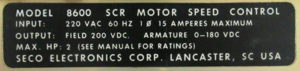 REFURBISHED SECO ELECTRONICS 8600 SCR MOTOR SPEED CONTROL - Image 4