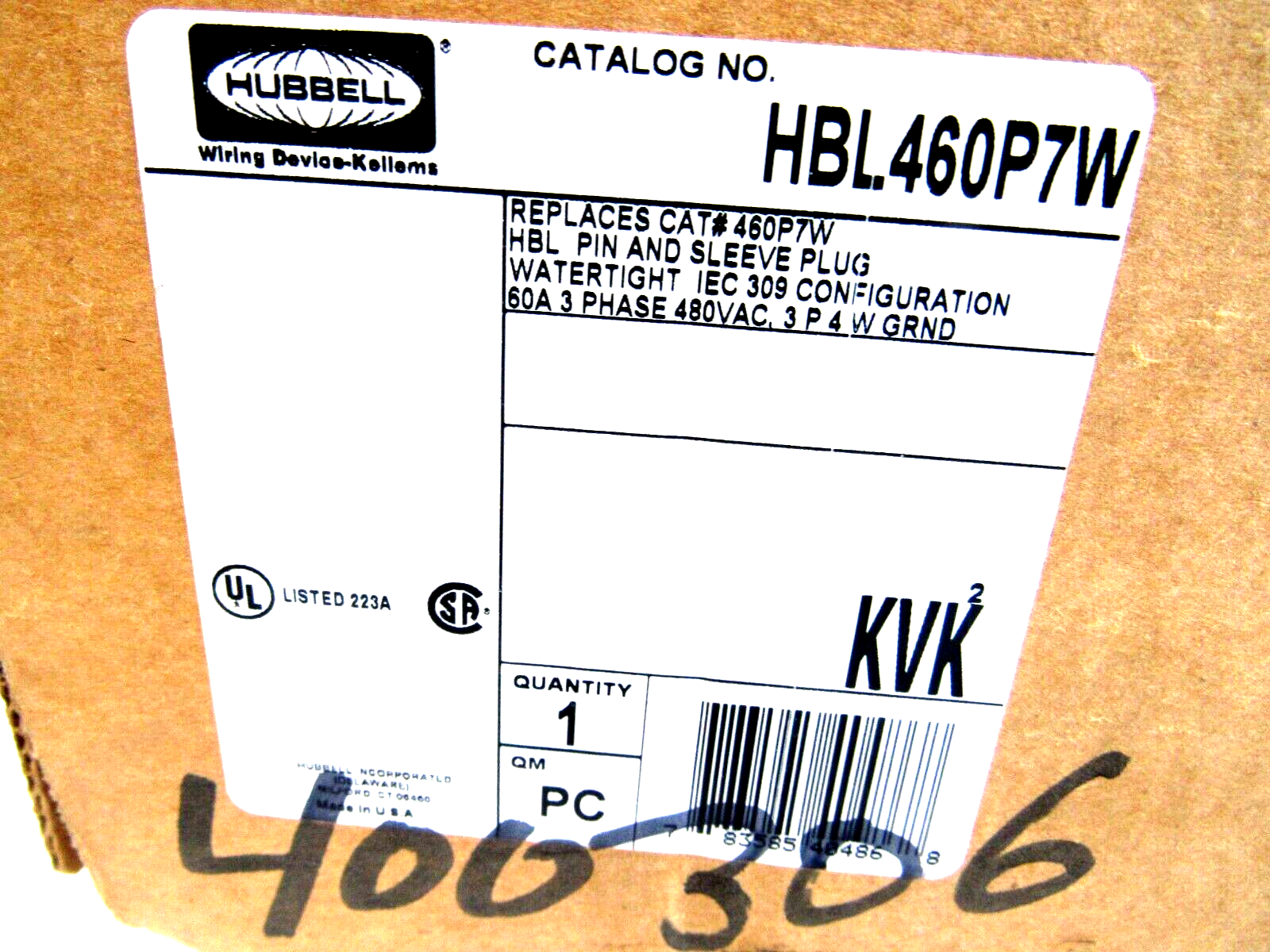 NEW HUBBELL HBL460P7W PIN AND SLEEVE PLUG 60A 480V - Image 5