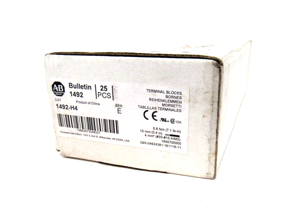 BOX OF 25 ALLEN BRADLEY 1492-H4 TERMINAL BLOCKS SER.E 1492H4 NEW SURPLUS
