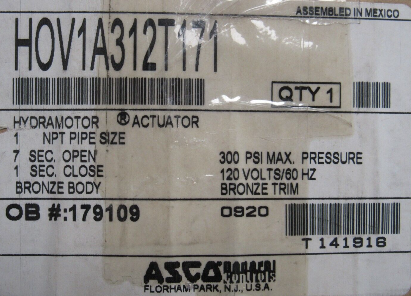 NEW ASCO HOV1A312T171 HYDRAMOTOR ACTUATOR 1" 120V HO1A252A171 300PSI - Image 9