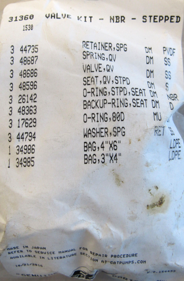 NEW CAT PUMPS 31360 VALVE KIT - SB Industrial Supply, Inc.