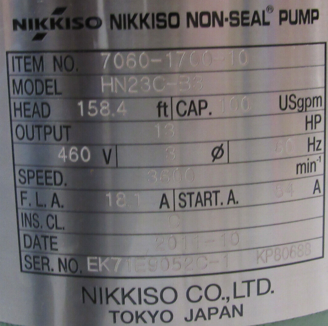 NEW NIKKISO HN23C-B3 NON-SEAL PUMP 7060-1700-10 HN23CB3 - SB