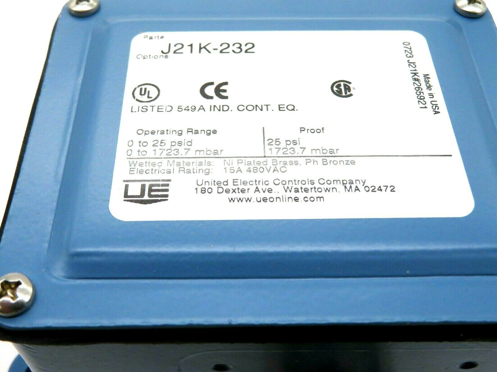 NEW UNITED ELECTRIC J21-K-232 PRESSURE SWITCHES J21K232 - Image 4