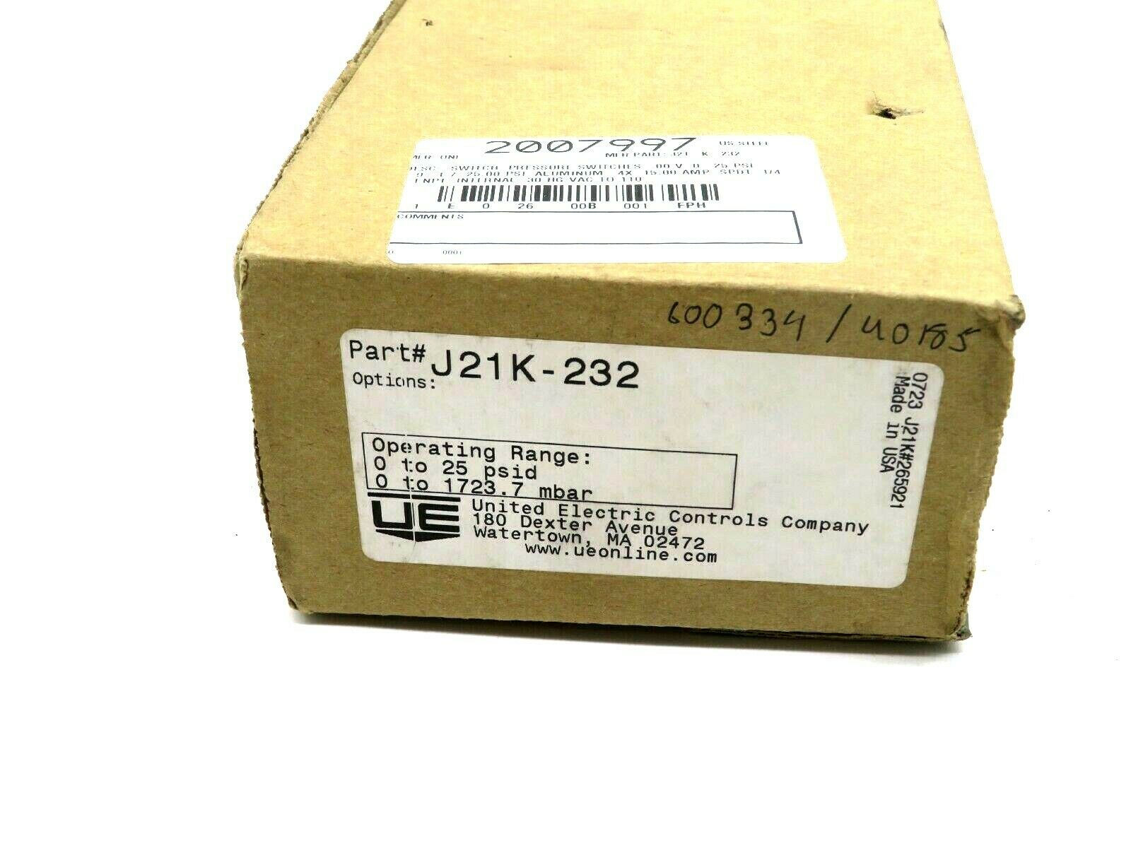 NEW UNITED ELECTRIC J21-K-232 PRESSURE SWITCHES J21K232 - Image 5