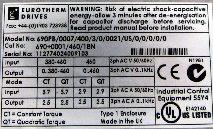 USED EUROTHERM DRIVES 690+0001/460/1BN DRIVE 69000014601BN - Image 6