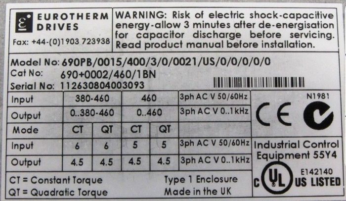USED EUROTHERM DRIVES 690+0002/460/1BN DRIVE 69000024601BN - Image 6