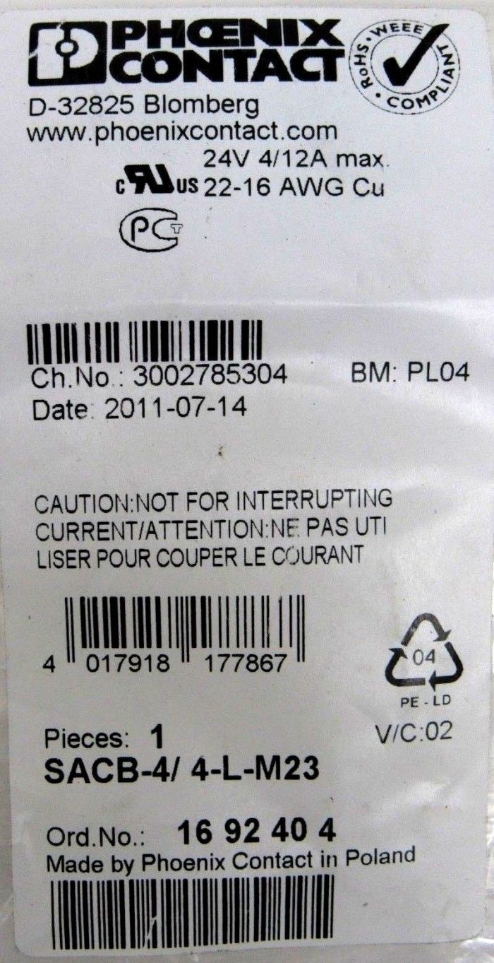 NEW PHOENIX CONTACT SACB-4/4-L-M23 ACTUATOR BOX SACB44LM23 16-92-40-4 - Image 5