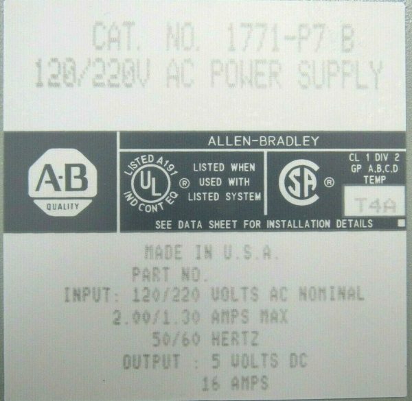 NEW ALLEN BRADLEY 1771-P7 POWER SUPPLY SERIES B 1771P7 - Image 5