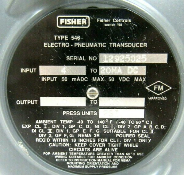 NEW FISHER CONTROLS 546 ELECTRO PNEUMATIC TRANSDUCER - Image 5