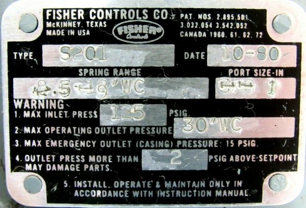 NEW FISHER CONTROLS S201 GAS PRESSURE REGULATOR - Image 5