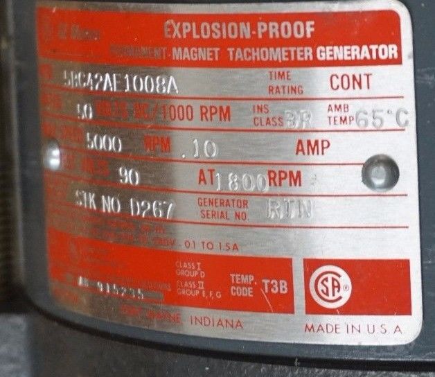 NEW GE 5BC42AE1008 EXPLOSION PROOF TACHOMETER GENERATOR 5000RPM, 50VDC - Image 5