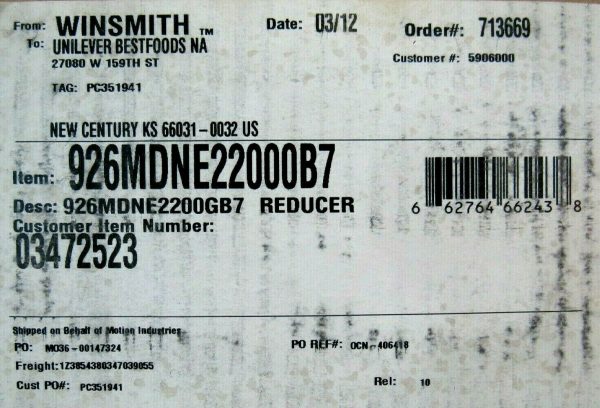 NEW WINSMITH 926MDNE22000B7 SPEED REDUCER 926 10:1 03472523 - Image 6