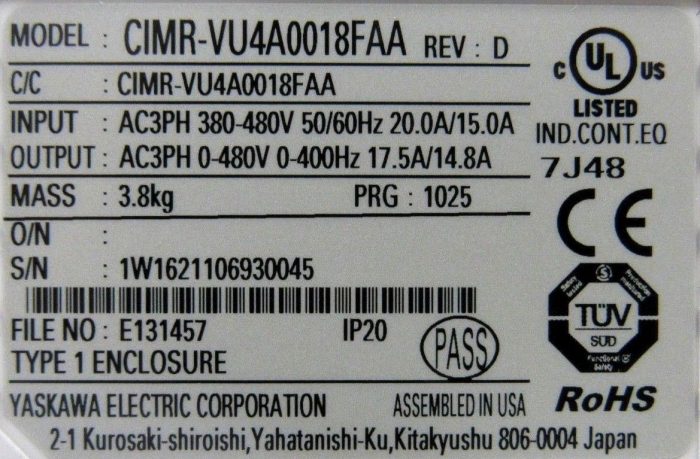 NEW YASKAWA CIMR-VU4A0018FAA DRIVE REV D V1000 480V 17.4A/14.8A CIMRVU4A0018FAA - Image 6